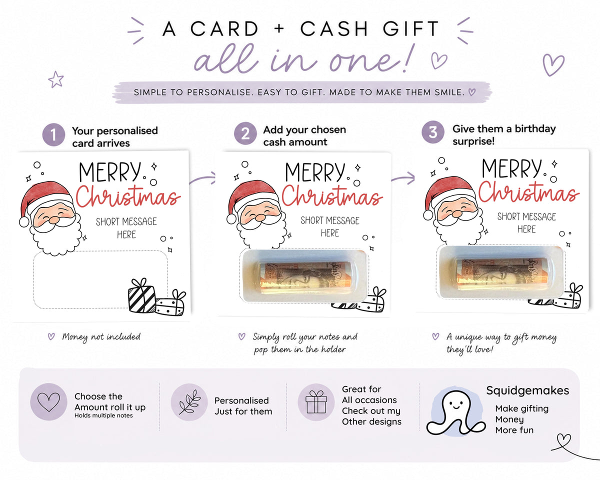 Personalised Christmas Money Gift Card – Santa Design • Festive Cash Gift Holder