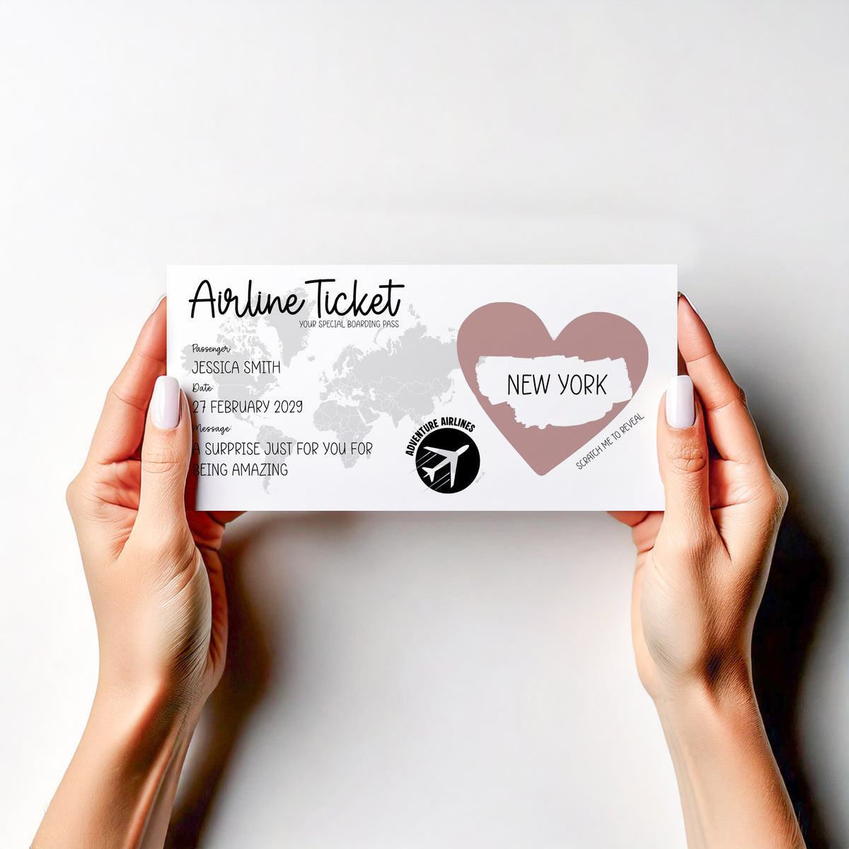 Personalised Surprise Holiday Scratch Card Travel Reveal Boarding Pass Destination Gift