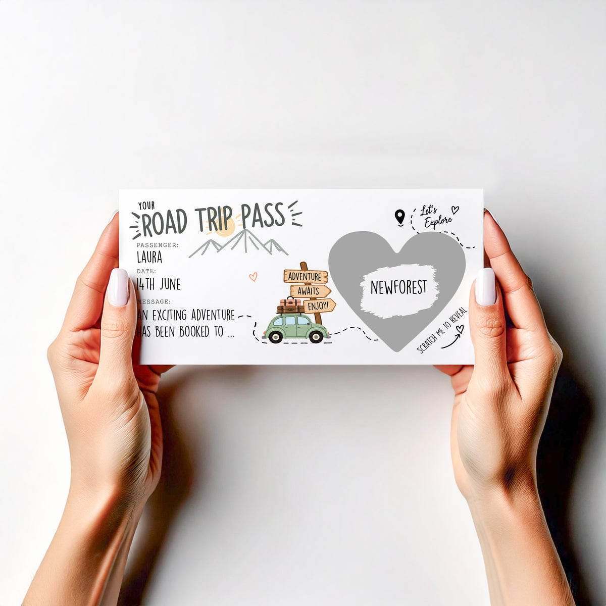 Personalised Road Trip Reveal Scratch Off Card Surprise Holiday Adventure Gift