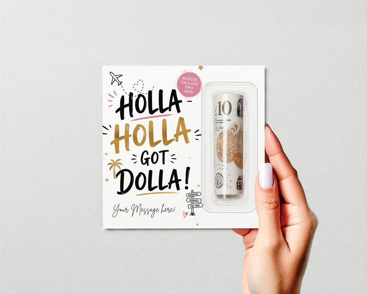 Personalised Money Holder Card Birthday Travel Holiday Cash Gift Holla Holla