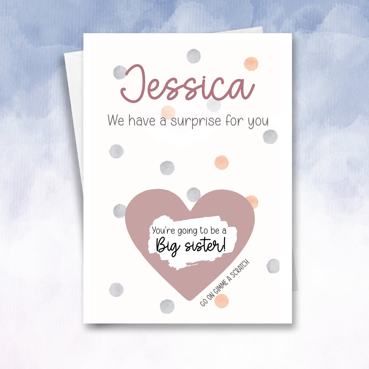 Personalised Big Sister Scratch Card – Pregnancy Reveal Announcement for Children