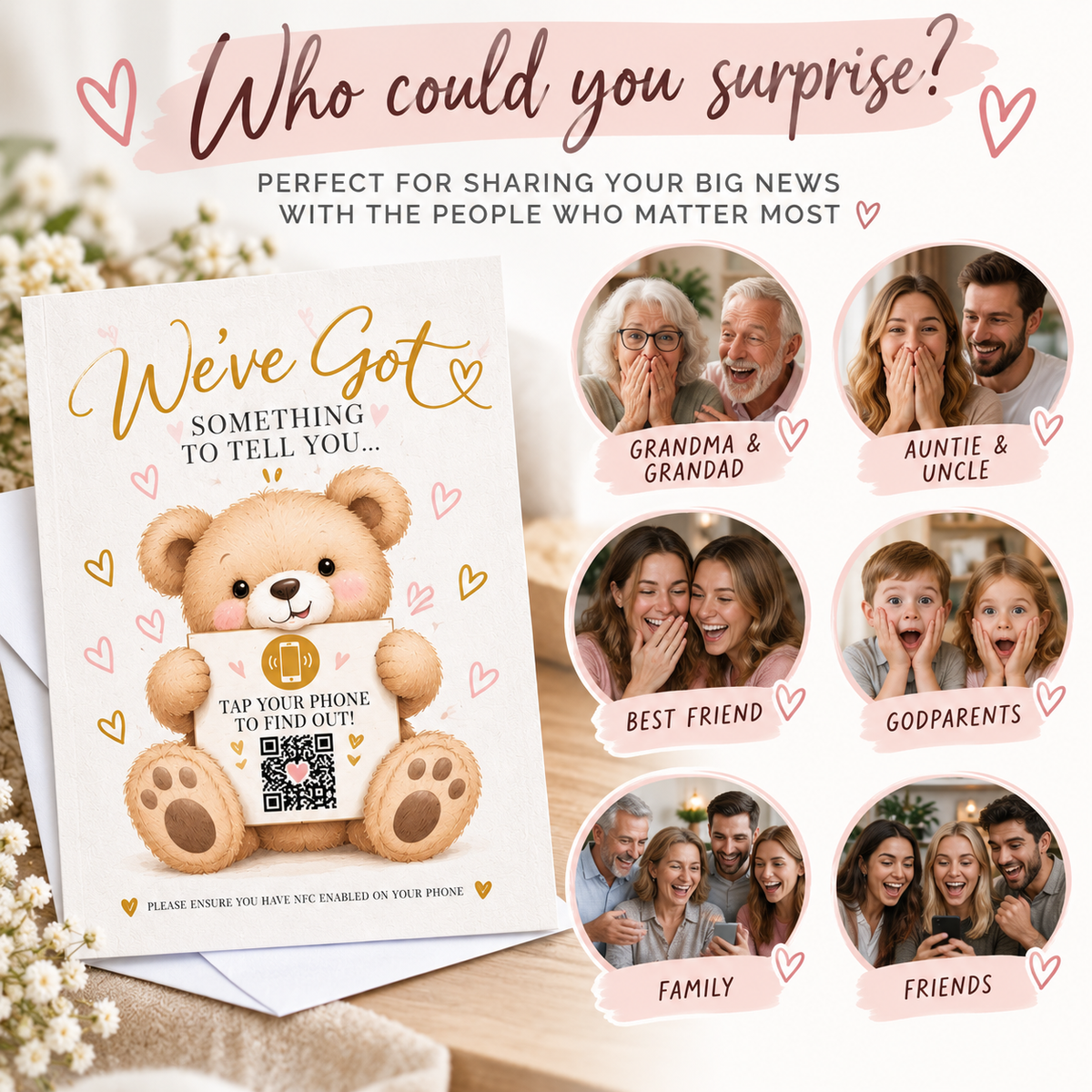 Personalised NFC Pregnancy Reveal Card Tap to Reveal Baby Announcement QR Scan