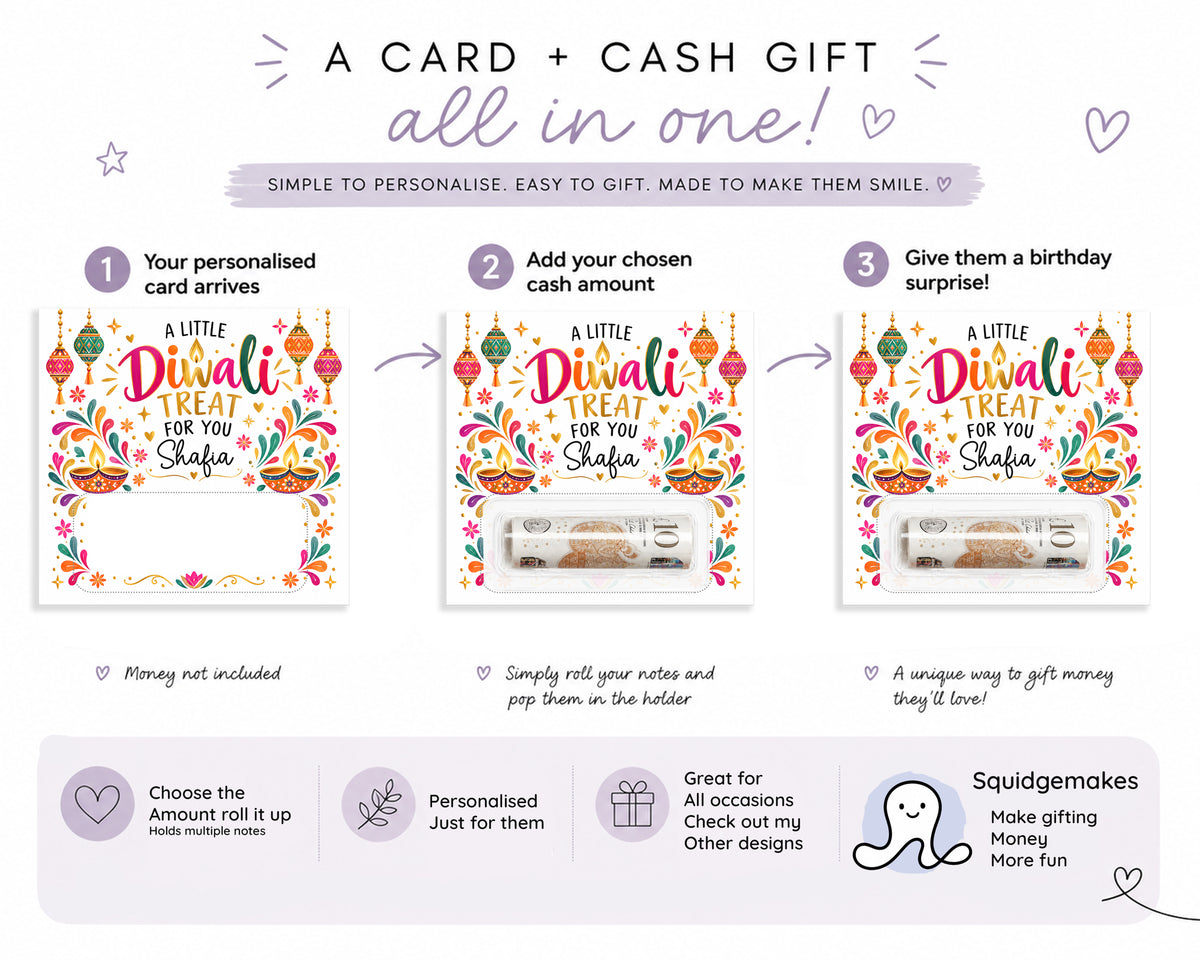 Personalised Diwali Money Gift Card Cash Holder Wallet Shubh Diwali Kids Gift