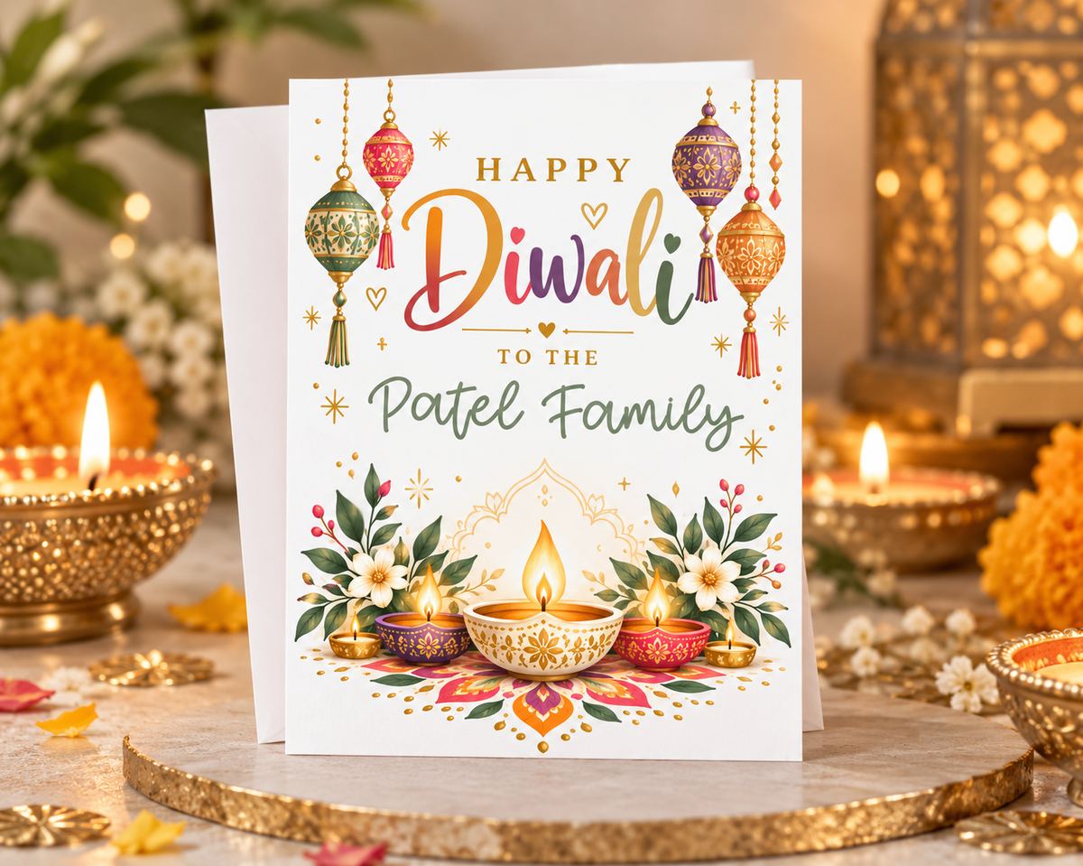 Personalised Diwali Family Card Happy Diwali Greeting Custom Family Name Hindu