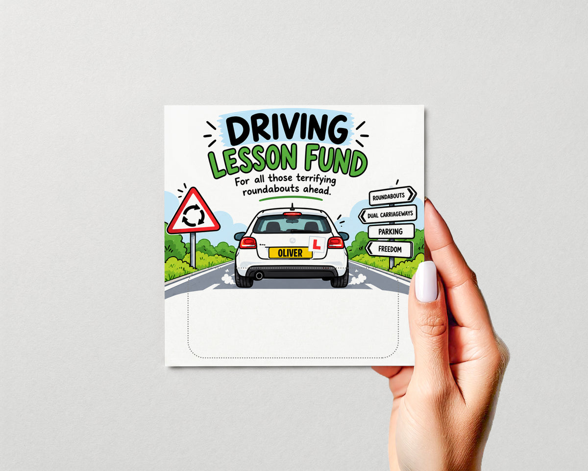 Personalised Driving Lesson Fund Money Holder Card 17th Birthday Learner Driver Gift