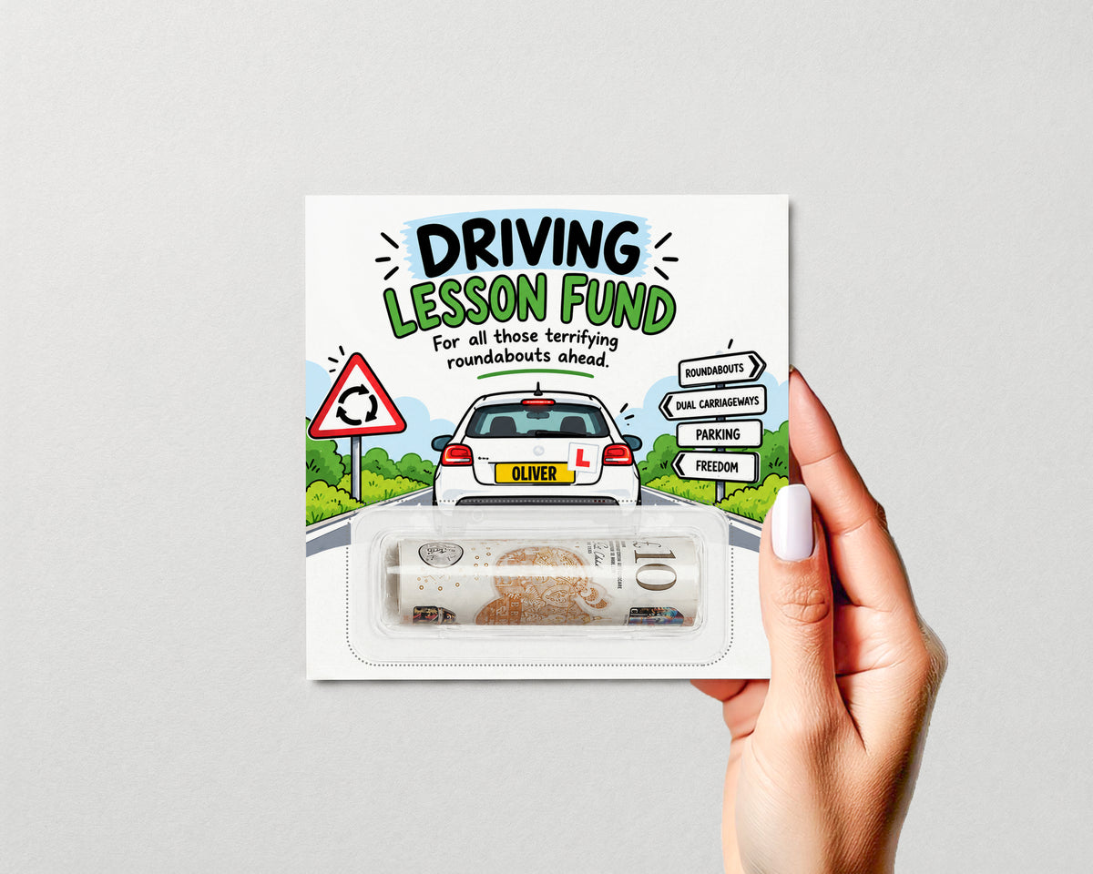 Personalised Driving Lesson Fund Money Holder Card 17th Birthday Learner Driver Gift