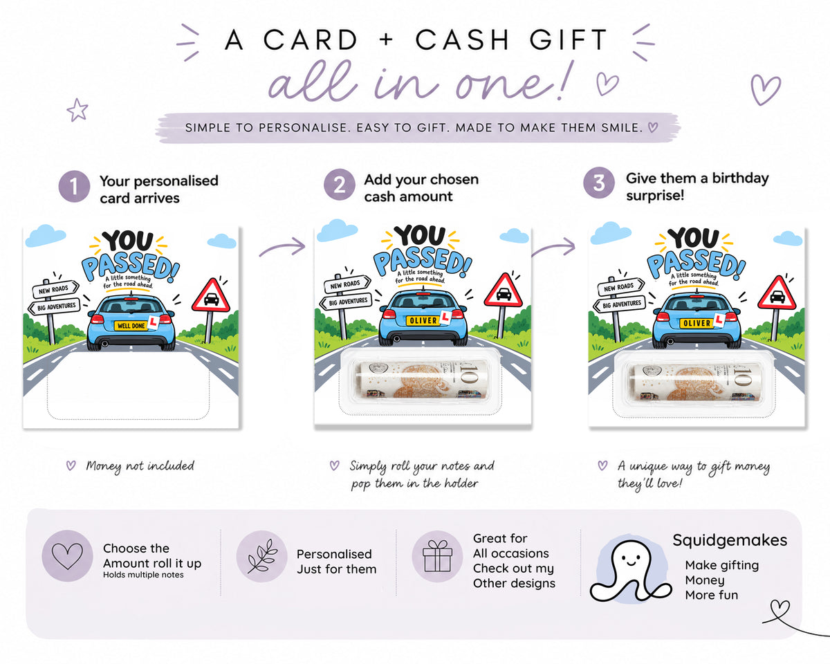 You Passed Driving Test Money Holder Card Personalised New Driver Gift Congrats
