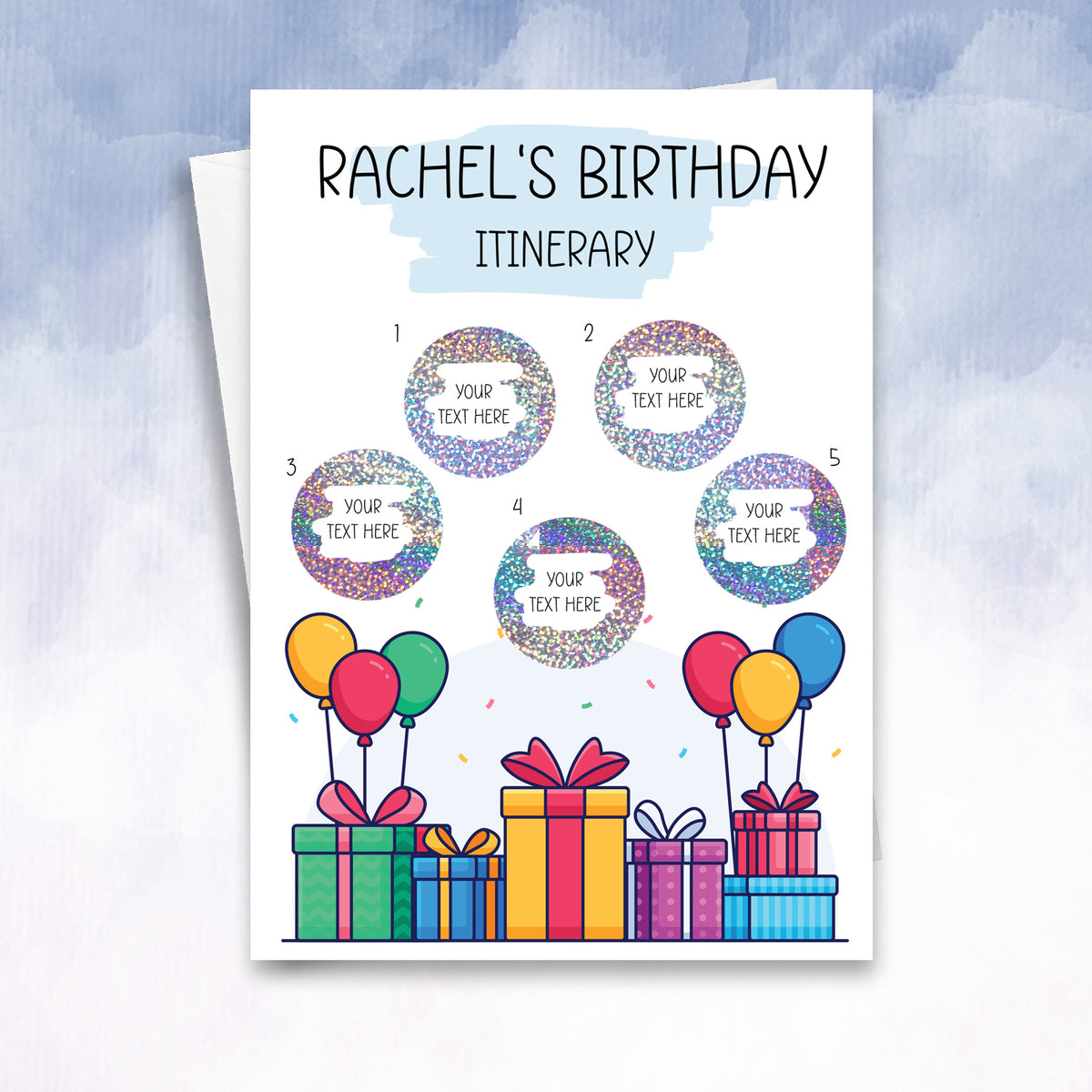 Birthday Itinerary personalised card
