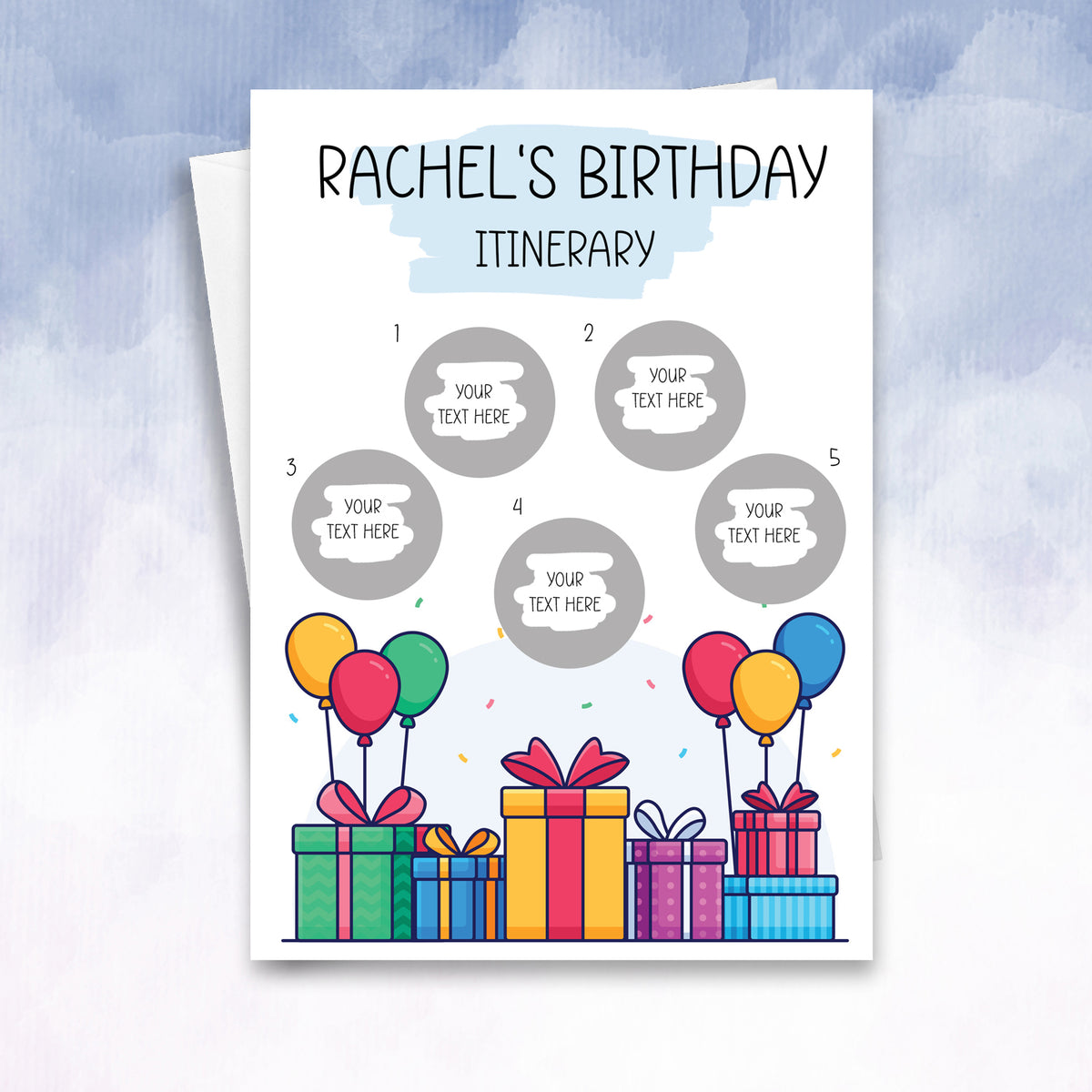 Birthday Itinerary personalised card
