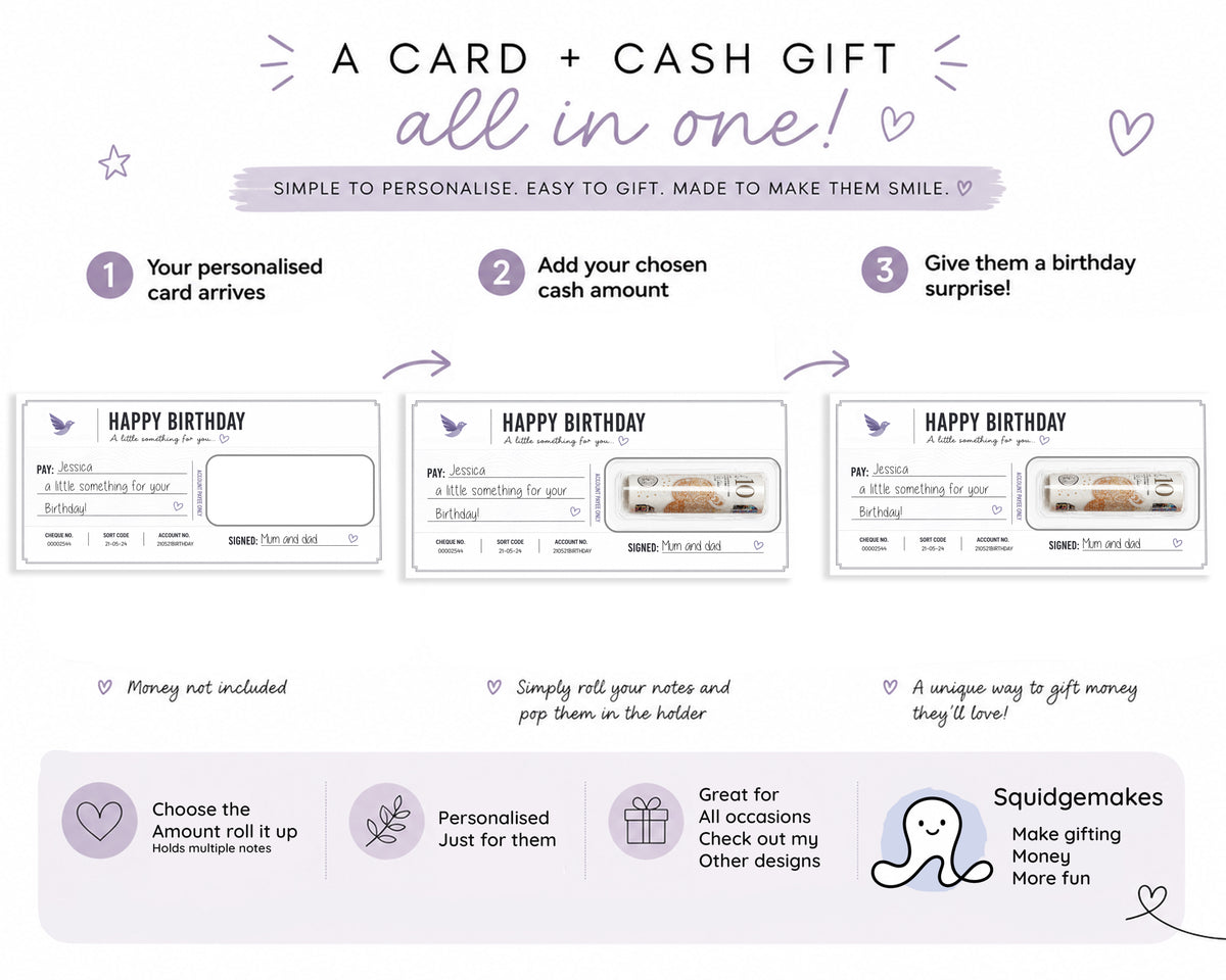 Personalised Birthday Money Holder Card Cash Gift Wallet Cheque Money Gift Him Her