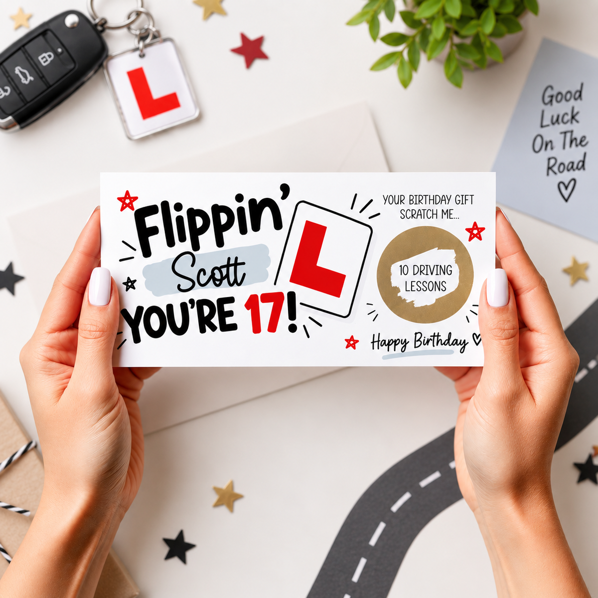 Personalised 17th Birthday Driving Lessons Scratch Card Learner Driver Gift Reveal