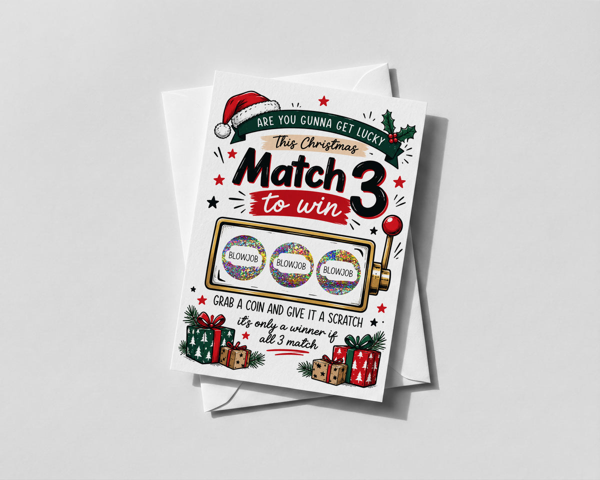 Funny Rude Christmas Scratch Off Card For Him Naughty Match 3 Husband Boyfriend