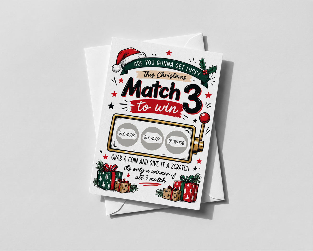 Funny Rude Christmas Scratch Off Card For Him Naughty Match 3 Husband Boyfriend