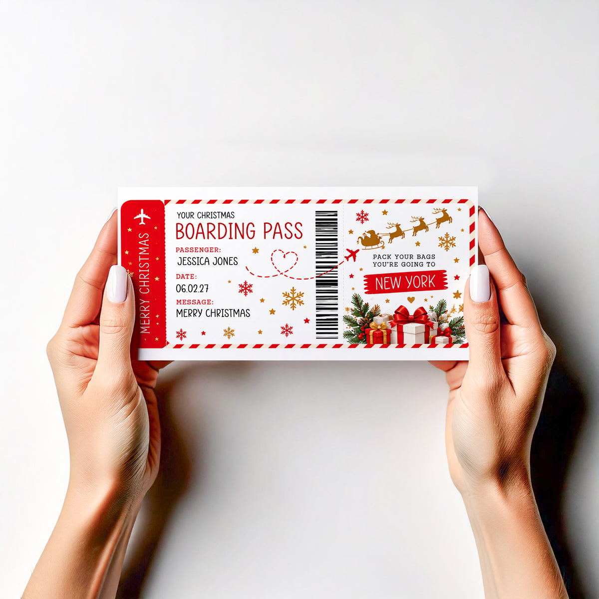 Personalised Christmas Boarding Pass Surprise Holiday Reveal Ticket Gift Voucher