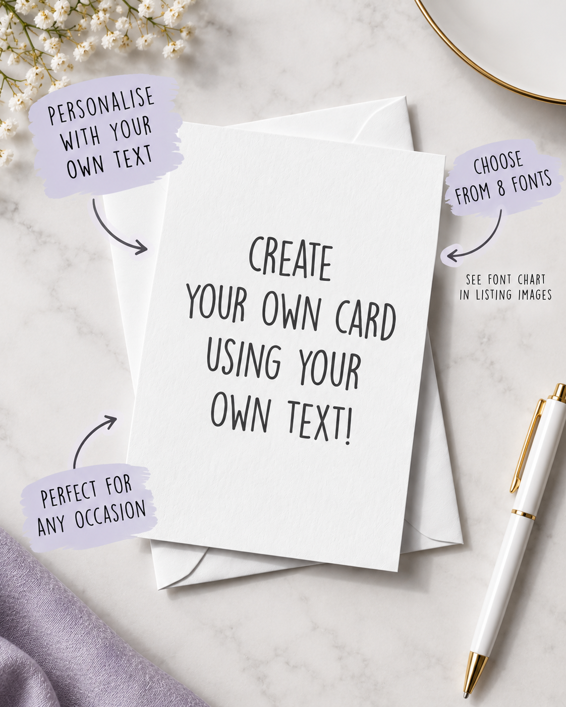 Personalised Create Your Own Card Custom Text Message Quote Lyrics Any Occasion