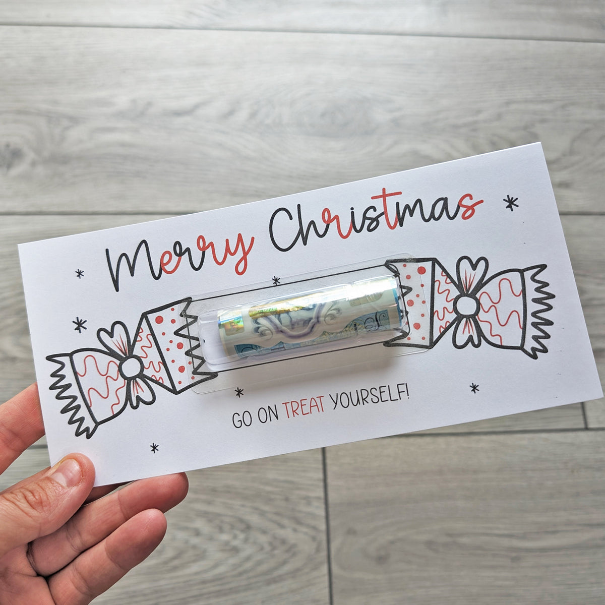Personalised Christmas Money Wallet Card β Festive Gift Holder β’ Merry Christmas Cracker Design
