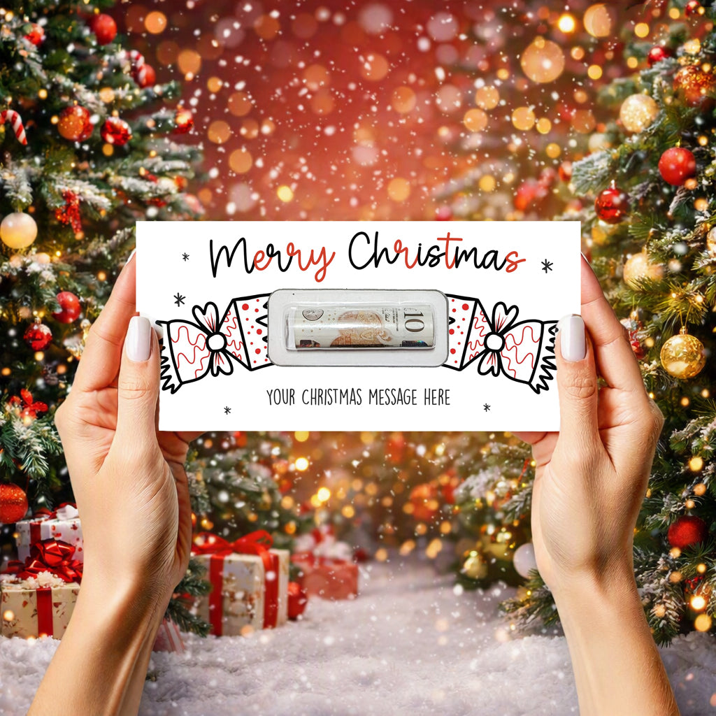 Personalised Christmas Money Wallet Card β Festive Gift Holder β’ Merry Christmas Cracker Design