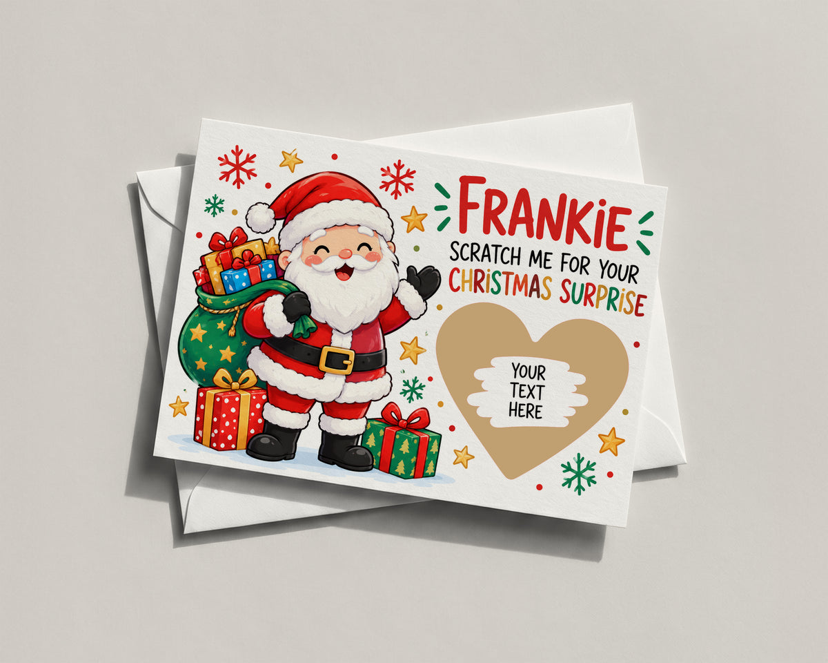 Personalised Kids Christmas Scratch Off Card Santa Surprise Gift Holiday Reveal