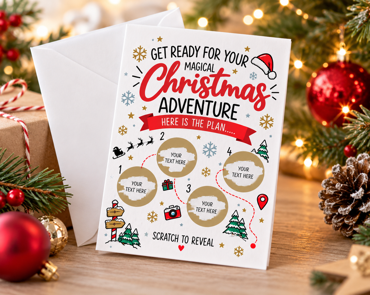 Personalised Christmas Scratch Off Card Surprise Trip Holiday Experience Gift Reveal