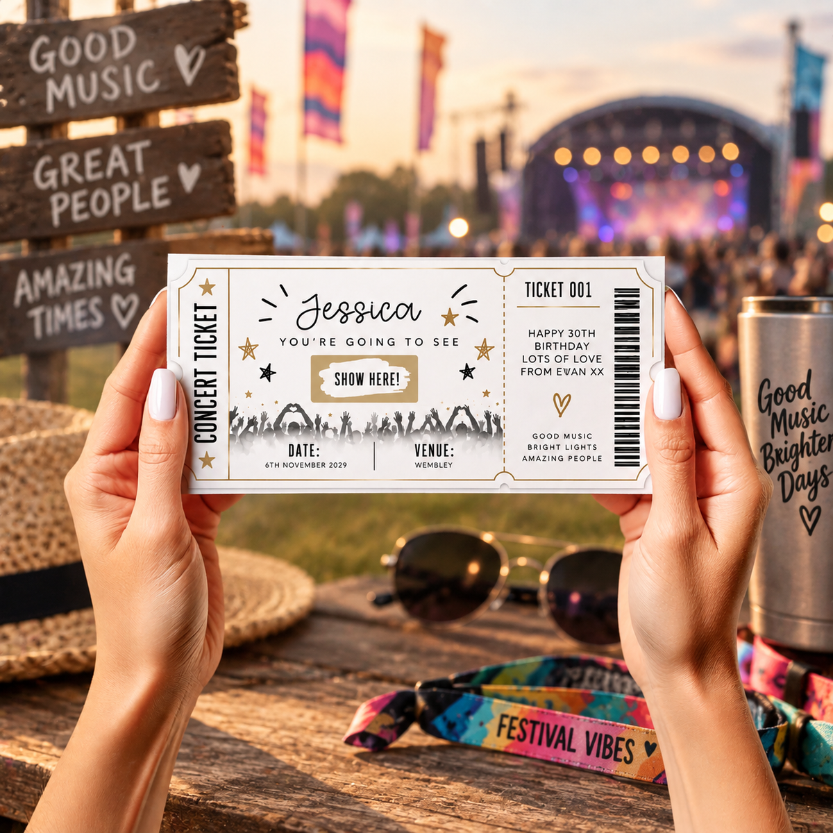 Personalised Surprise Birthday Card – Gig Festival Concert Comedy Ticket Reveal
