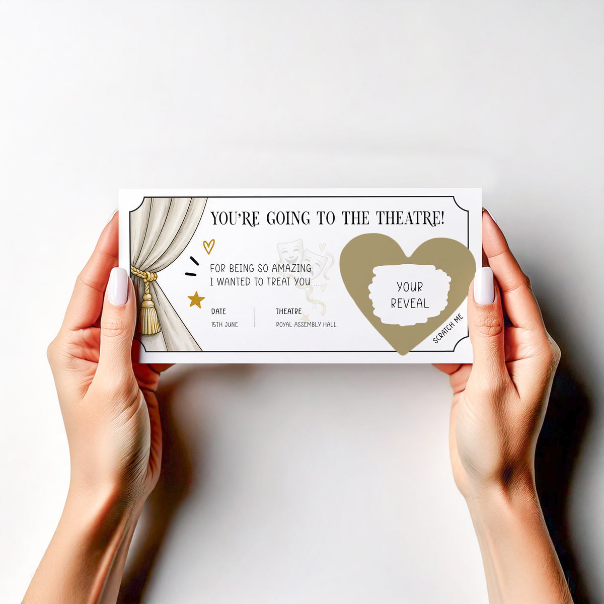 Personalised Theatre Ticket Reveal Scratch Off Card Surprise Show Musical Gift
