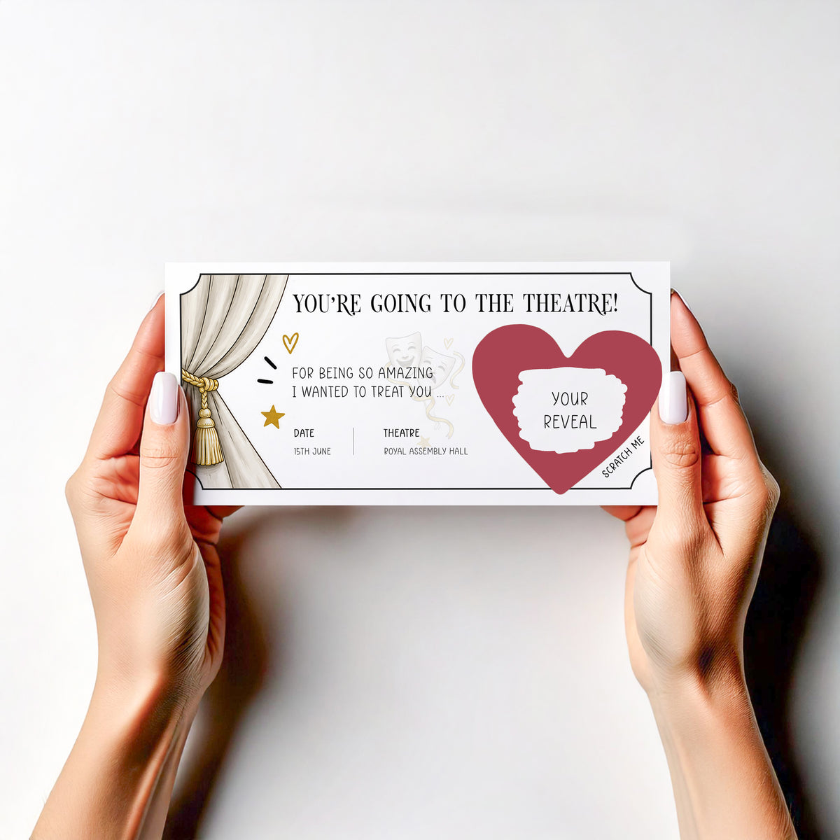 Personalised Theatre Ticket Reveal Scratch Off Card Surprise Show Musical Gift