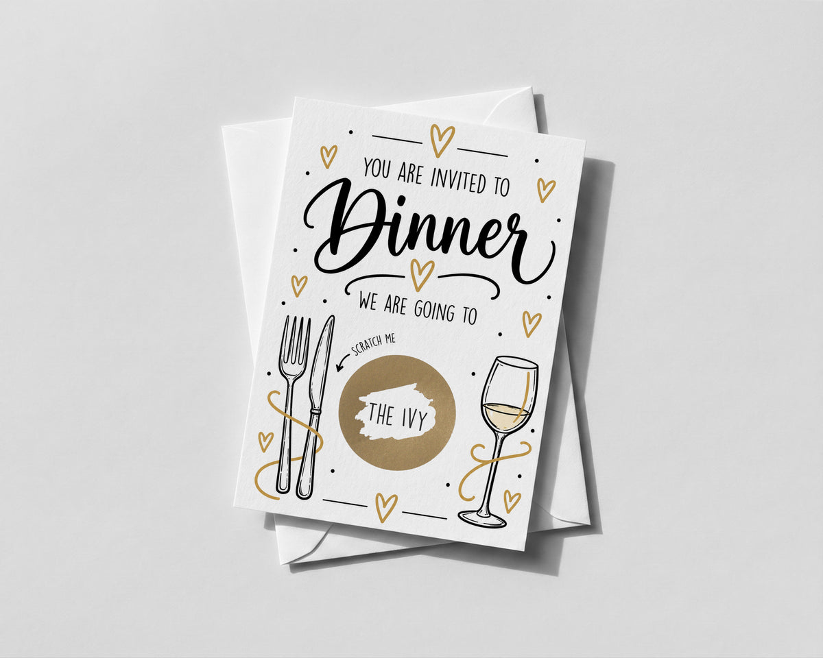 Personalised Dinner Reveal Scratch Off Card Restaurant Date Night Surprise Gift