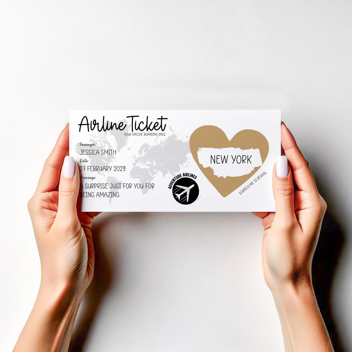 Personalised Surprise Holiday Scratch Card Travel Reveal Boarding Pass Destination Gift