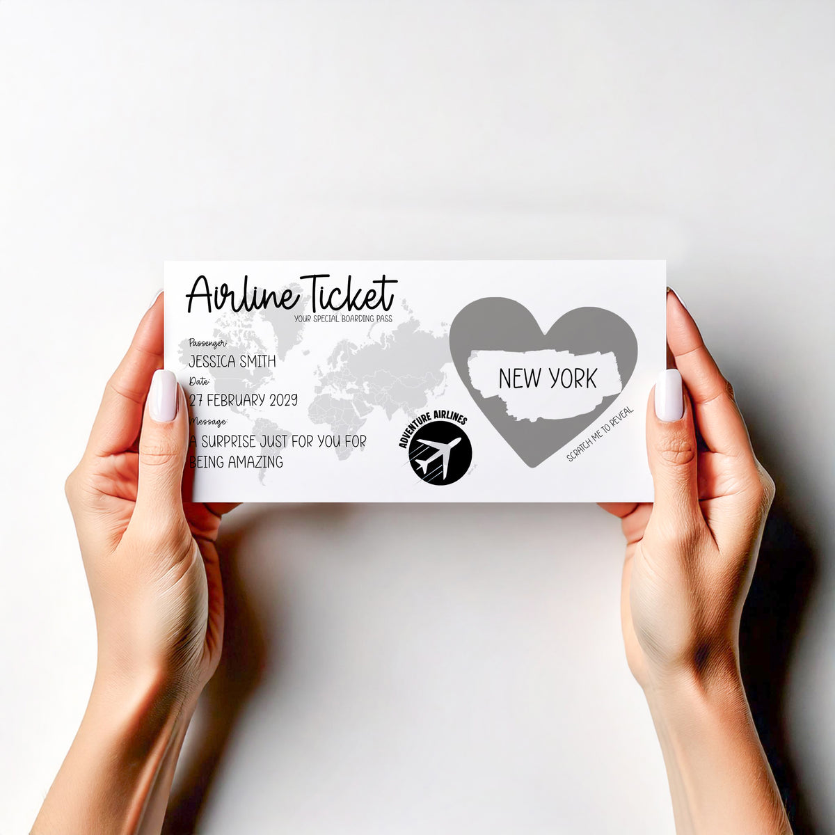 Personalised Surprise Holiday Scratch Card Travel Reveal Boarding Pass Destination Gift
