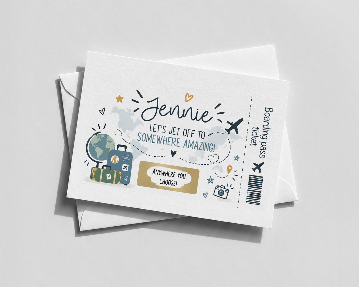Personalised Holiday Reveal Scratch Off Card Boarding Pass Surprise Trip Travel Gift