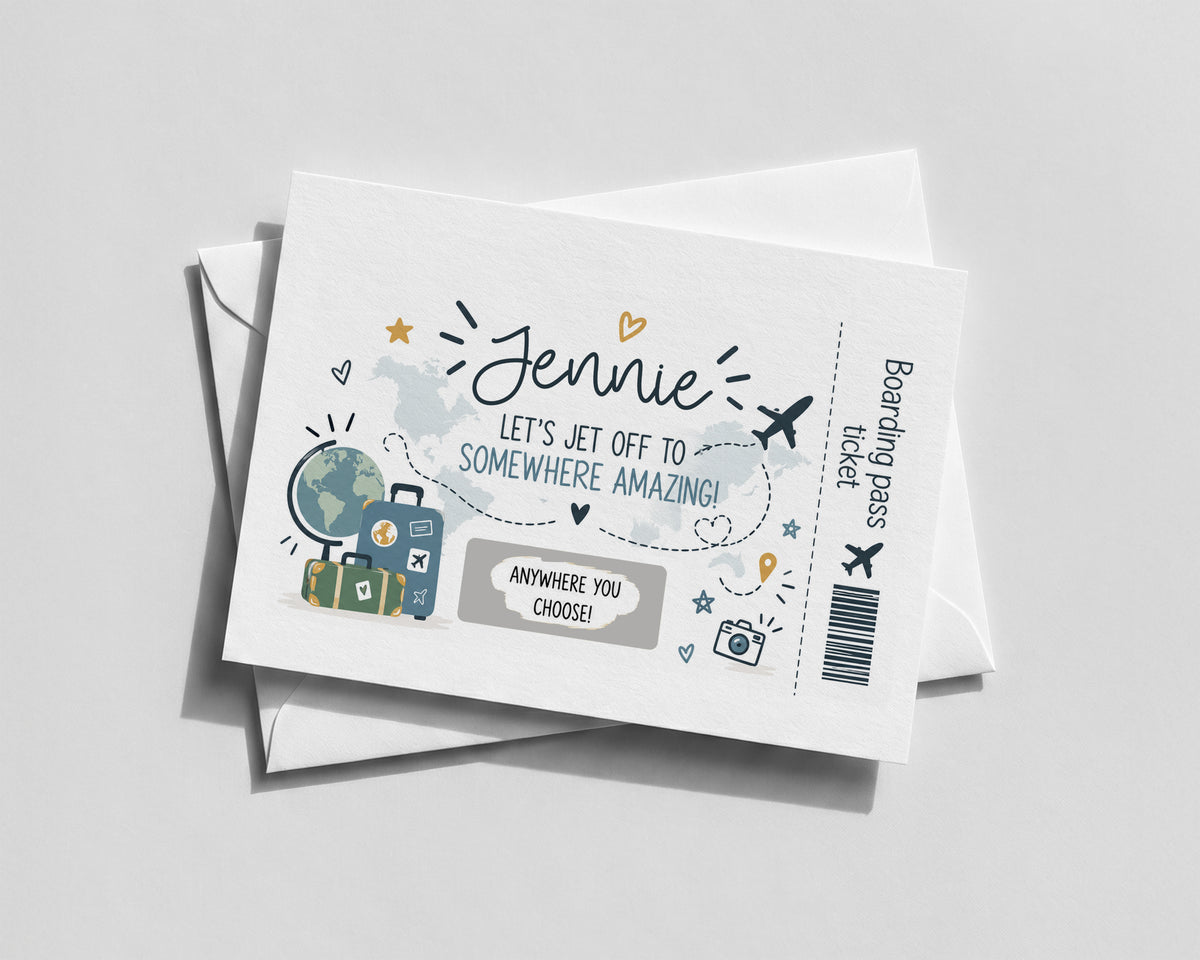 Personalised Holiday Reveal Scratch Off Card Boarding Pass Surprise Trip Travel Gift
