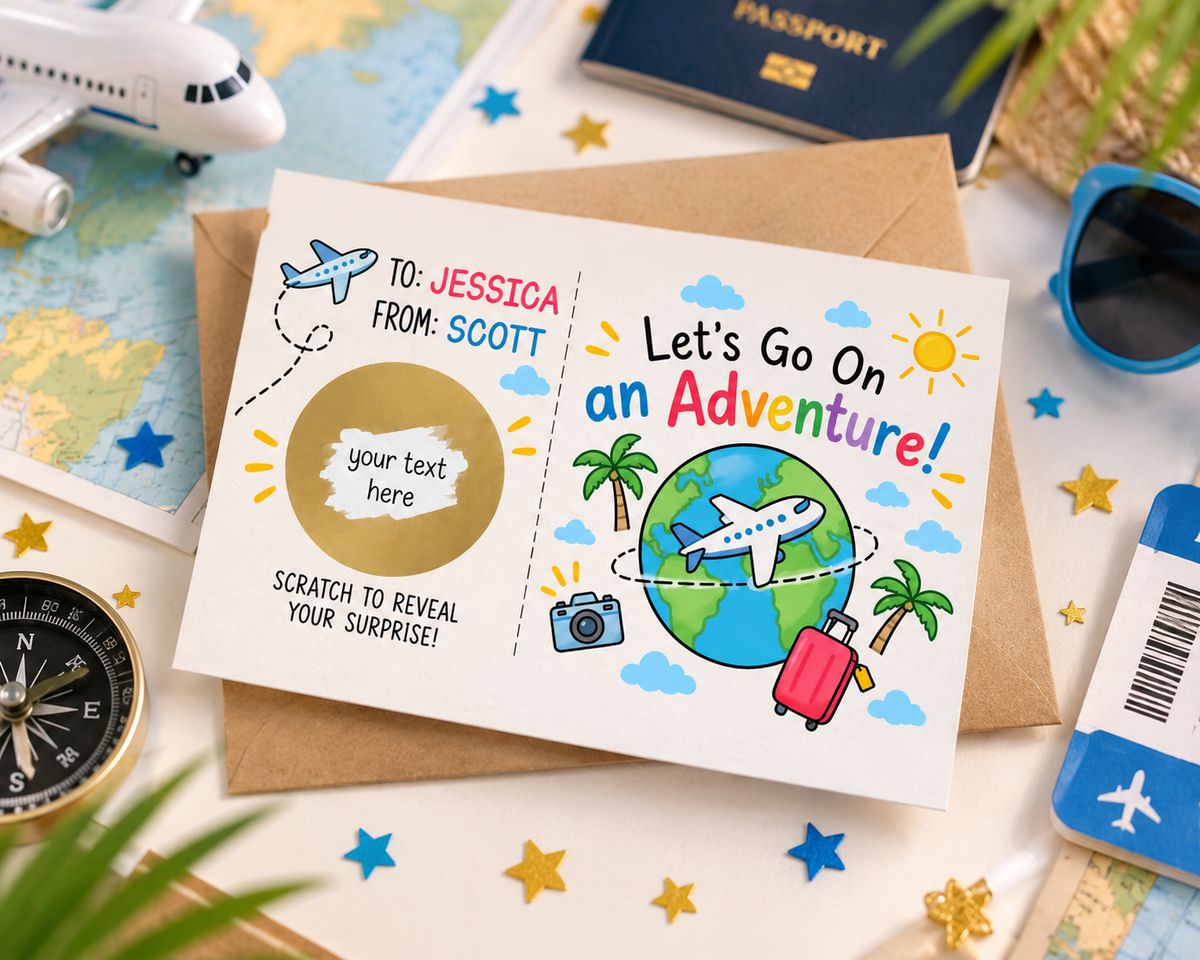 Kids Holiday Reveal Scratch Off Card Personalised Surprise Trip Boarding Pass Gift