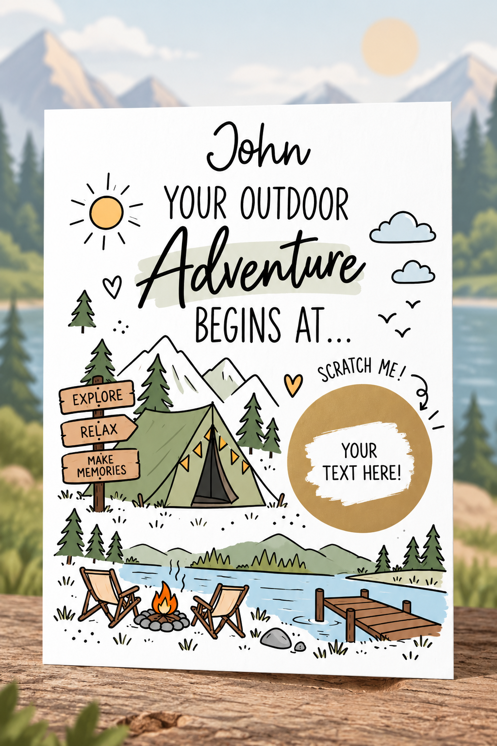 Personalised Camping Trip Reveal Scratch Off Card Staycation Glamping Holiday Gift