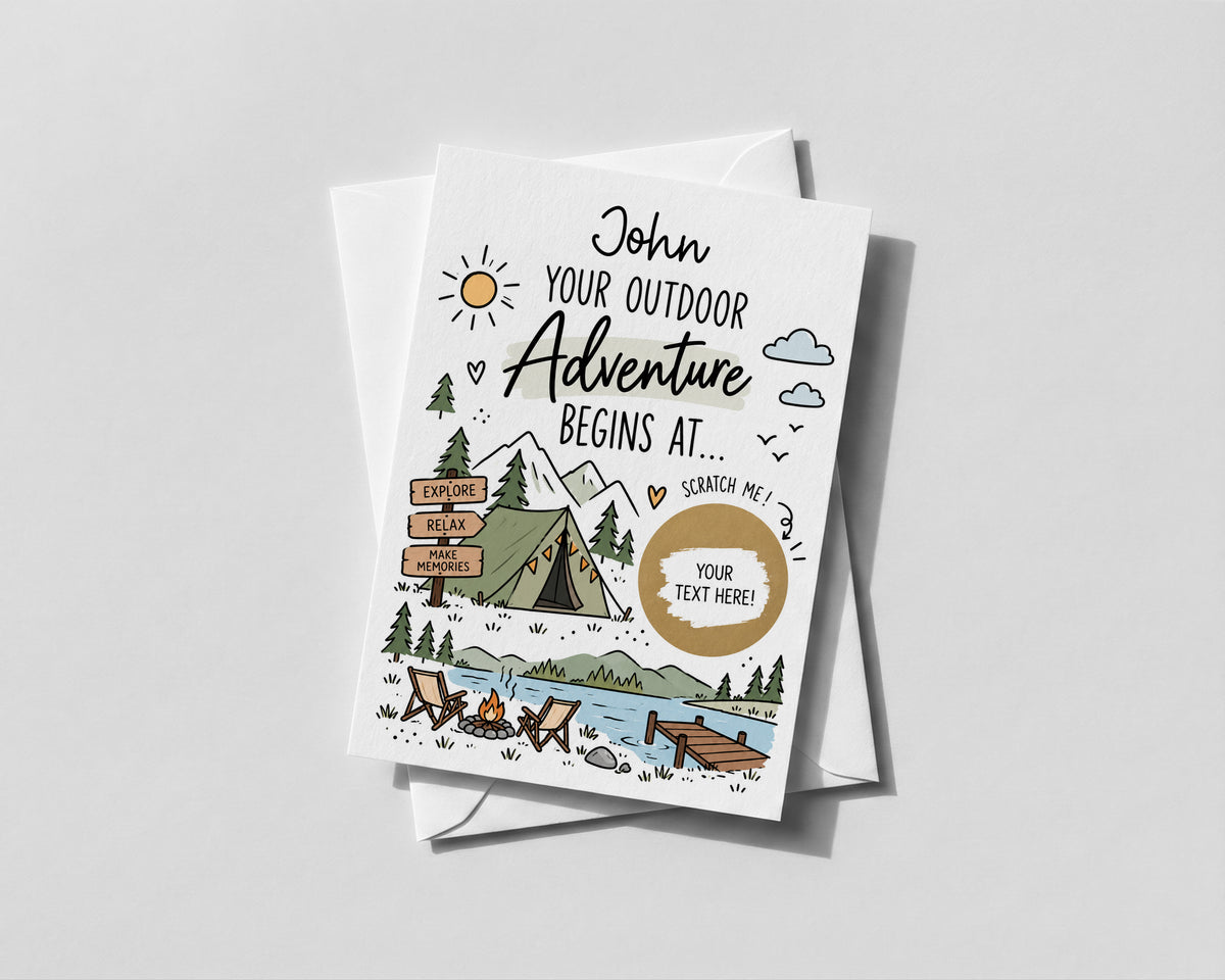 Personalised Camping Trip Reveal Scratch Off Card Staycation Glamping Holiday Gift