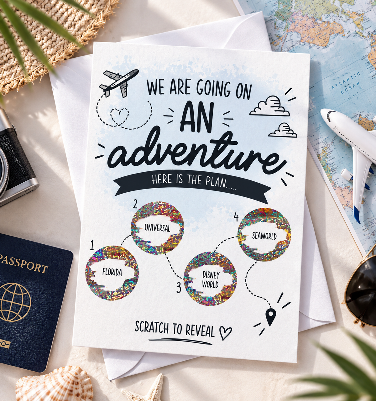 Personalised Holiday Reveal Scratch Card Surprise Trip Itinerary Travel Gift Card