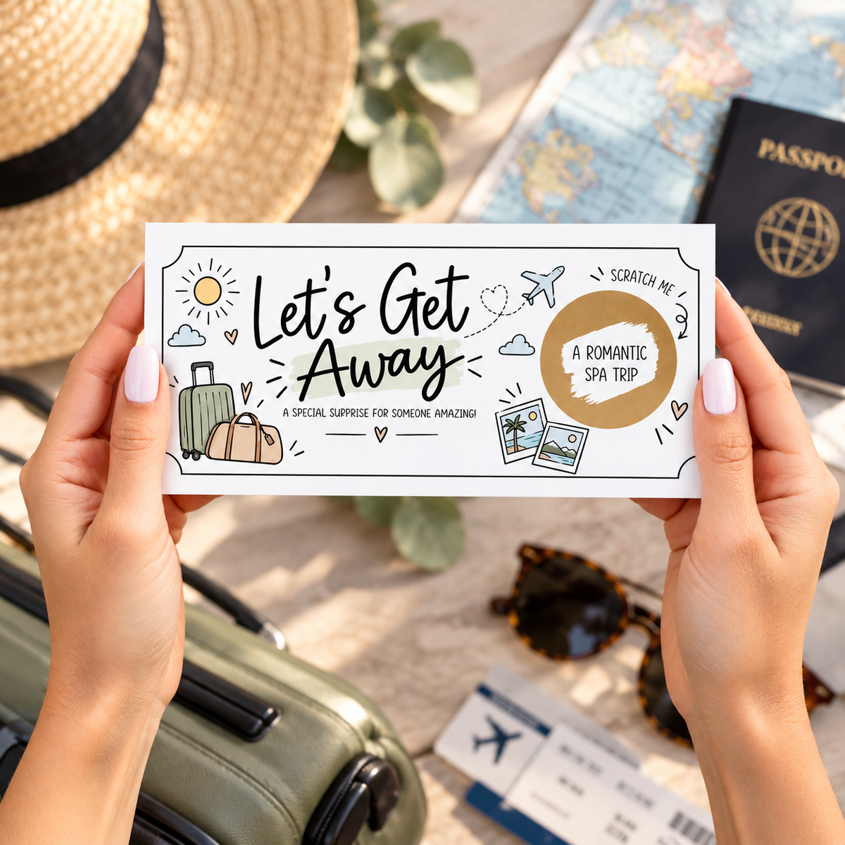 Personalised Holiday Reveal Scratch Off Card Surprise Trip Weekend Away Travel Gift