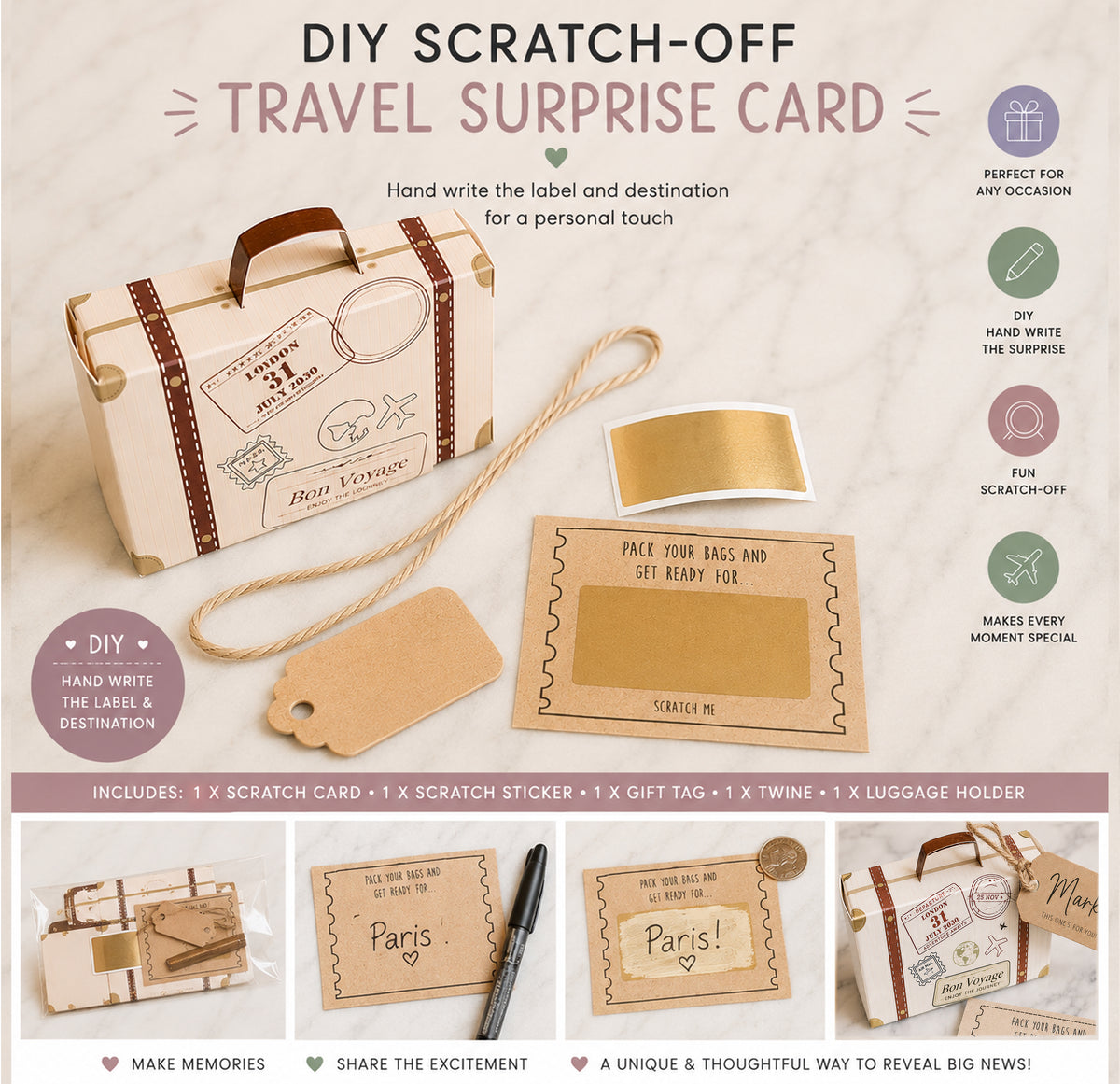 DIY Holiday Reveal Scratch Card Surprise Trip Travel Gift Announcement