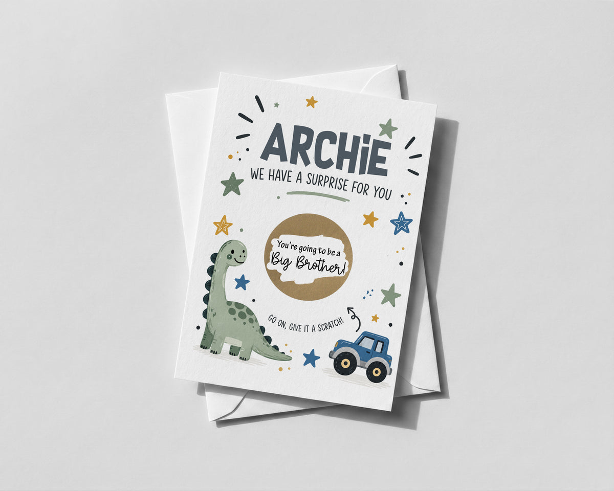Personalised Big Brother Pregnancy Announcement Scratch Off Card New Baby Reveal Boy