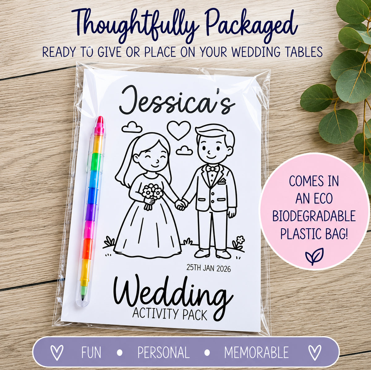Personalised Kids Wedding Activity Pack Colouring Book Table Favour With Pen