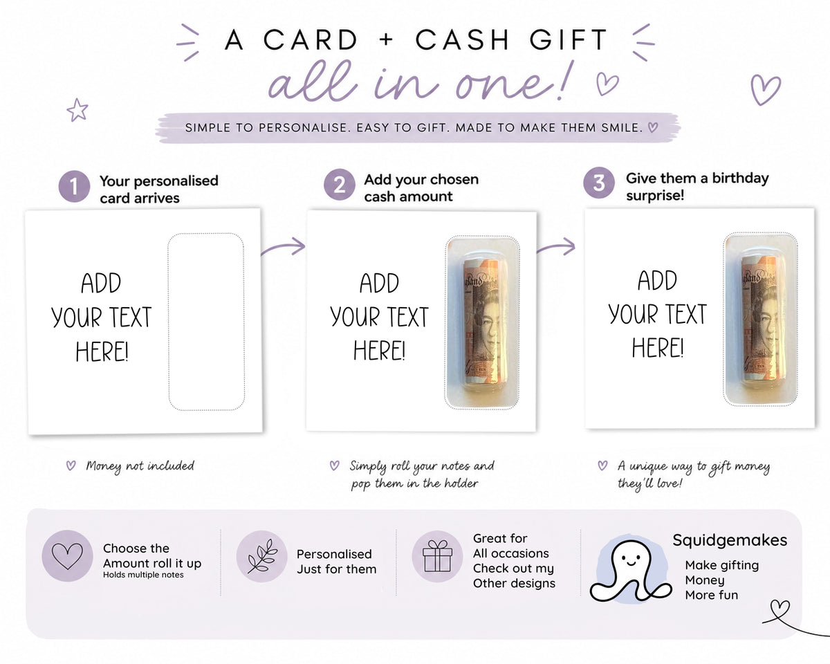 Personalised Money Card Cash Gift Holder β’ Custom Birthday Gift β’ Create Your Own Text