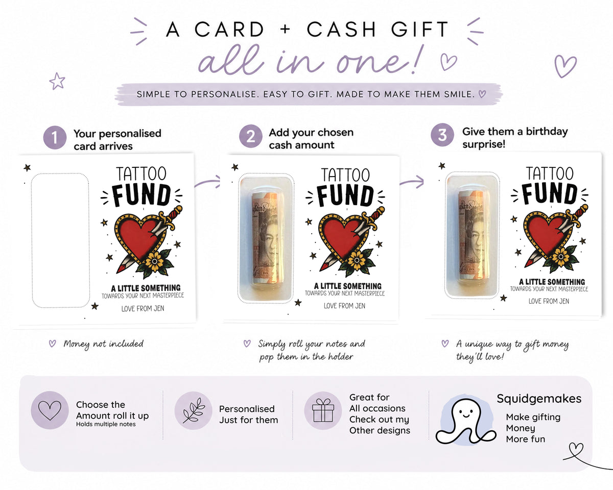 Personalised Tattoo Money Card – Custom Gift for Tattoo Lovers – Premium Cash Card for Tattoo Fund