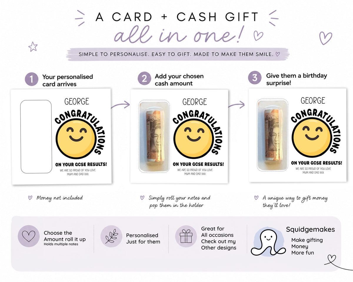 Personalised GCSE Results Money Gift Card β’ Exam Congratulations Gift Wallet