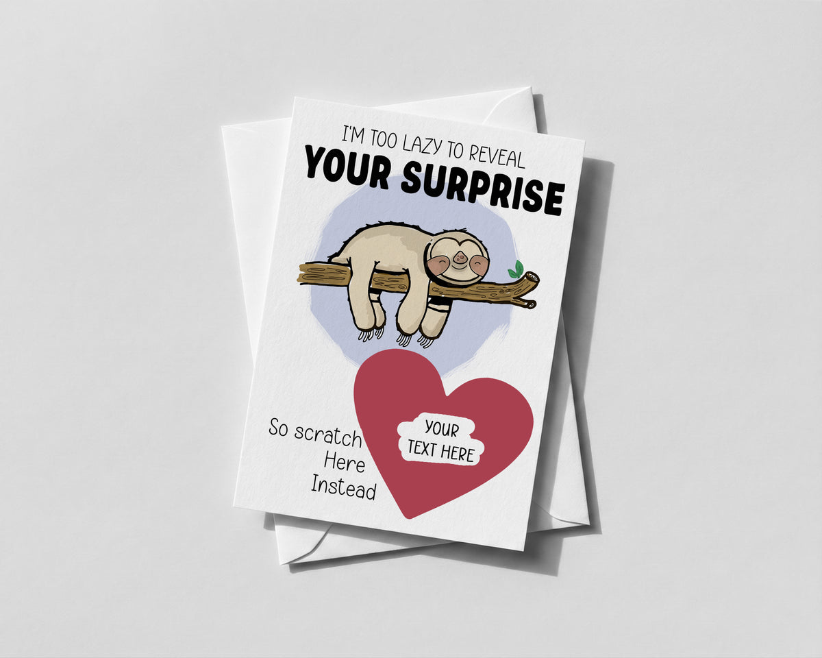 Personalised Scratch‑Off Reveal Card – Sloth Design Gift or Experience Surprise