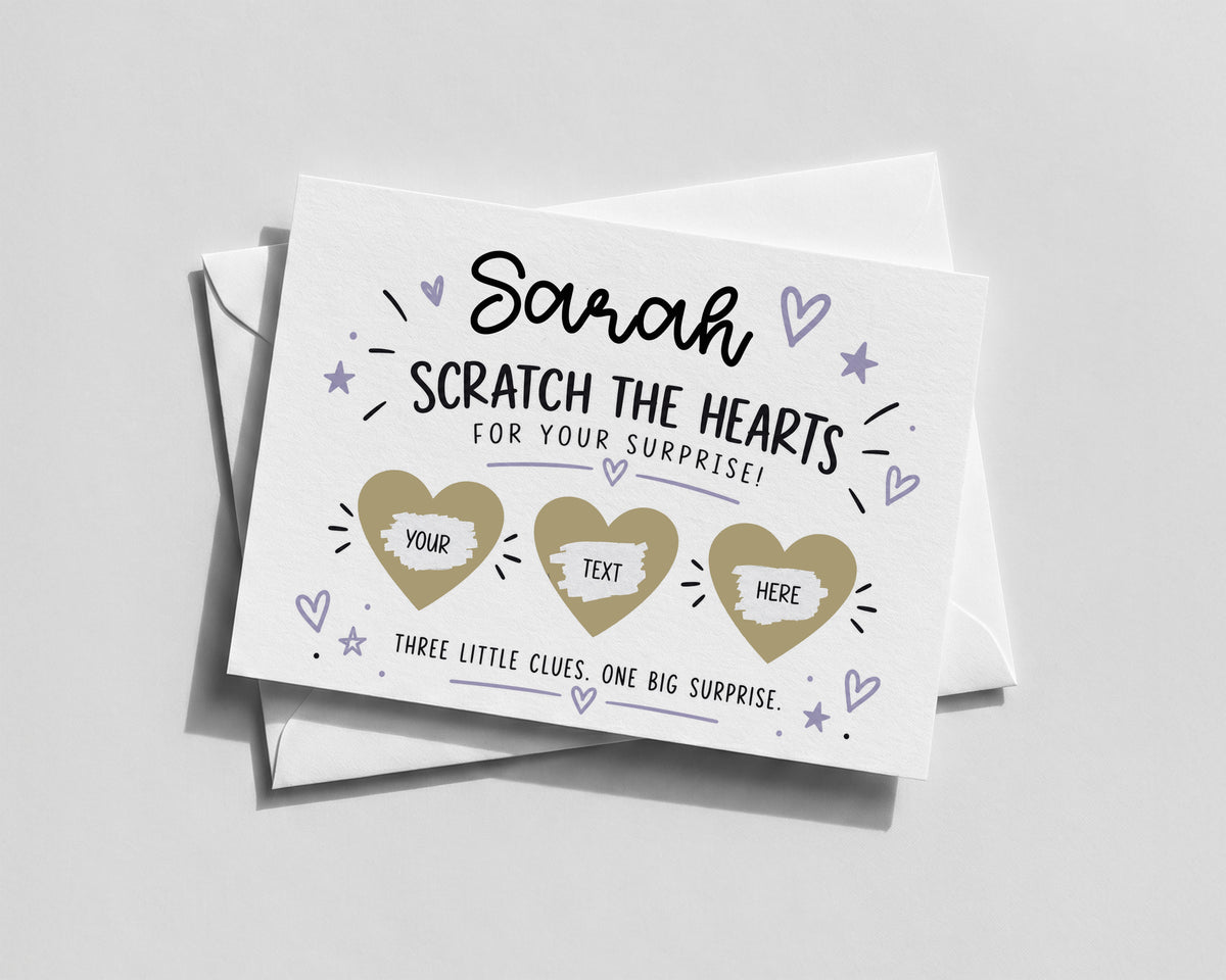 Personalised Scratch Off Surprise Card 3 Heart Reveal Birthday Experience Gift