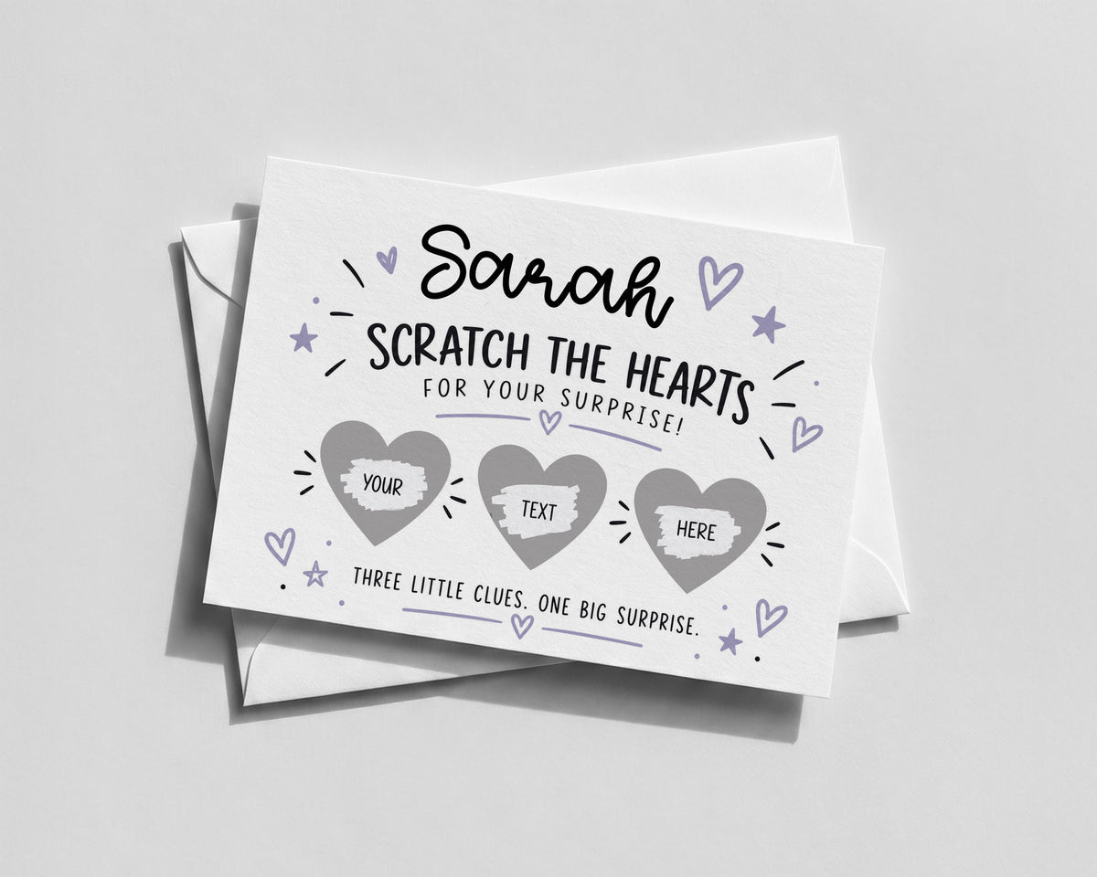 Personalised Scratch Off Surprise Card 3 Heart Reveal Birthday Experience Gift