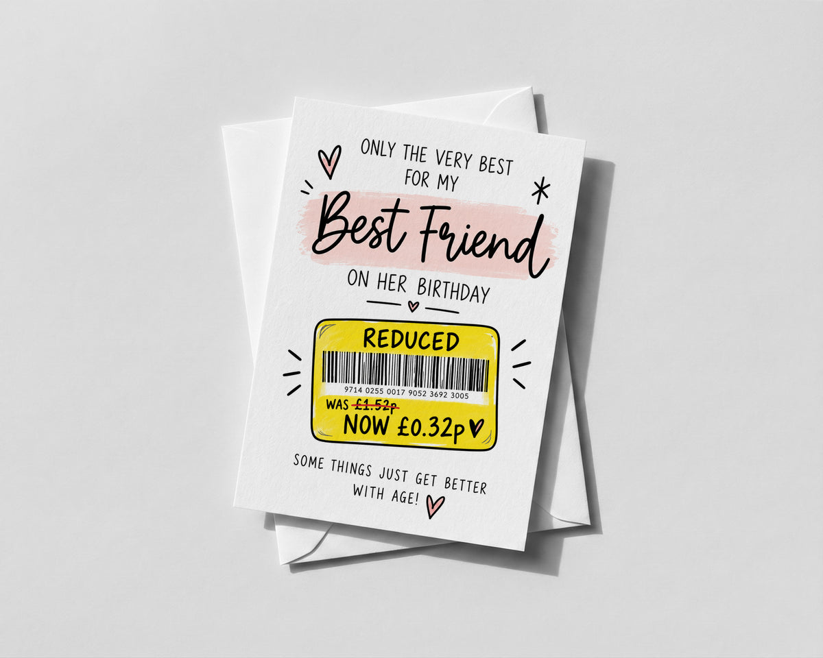 Funny Best Friend Birthday Card, Bestie Birthday Card for Her, Reduced Price Joke Card, Funny Female Friend Gift