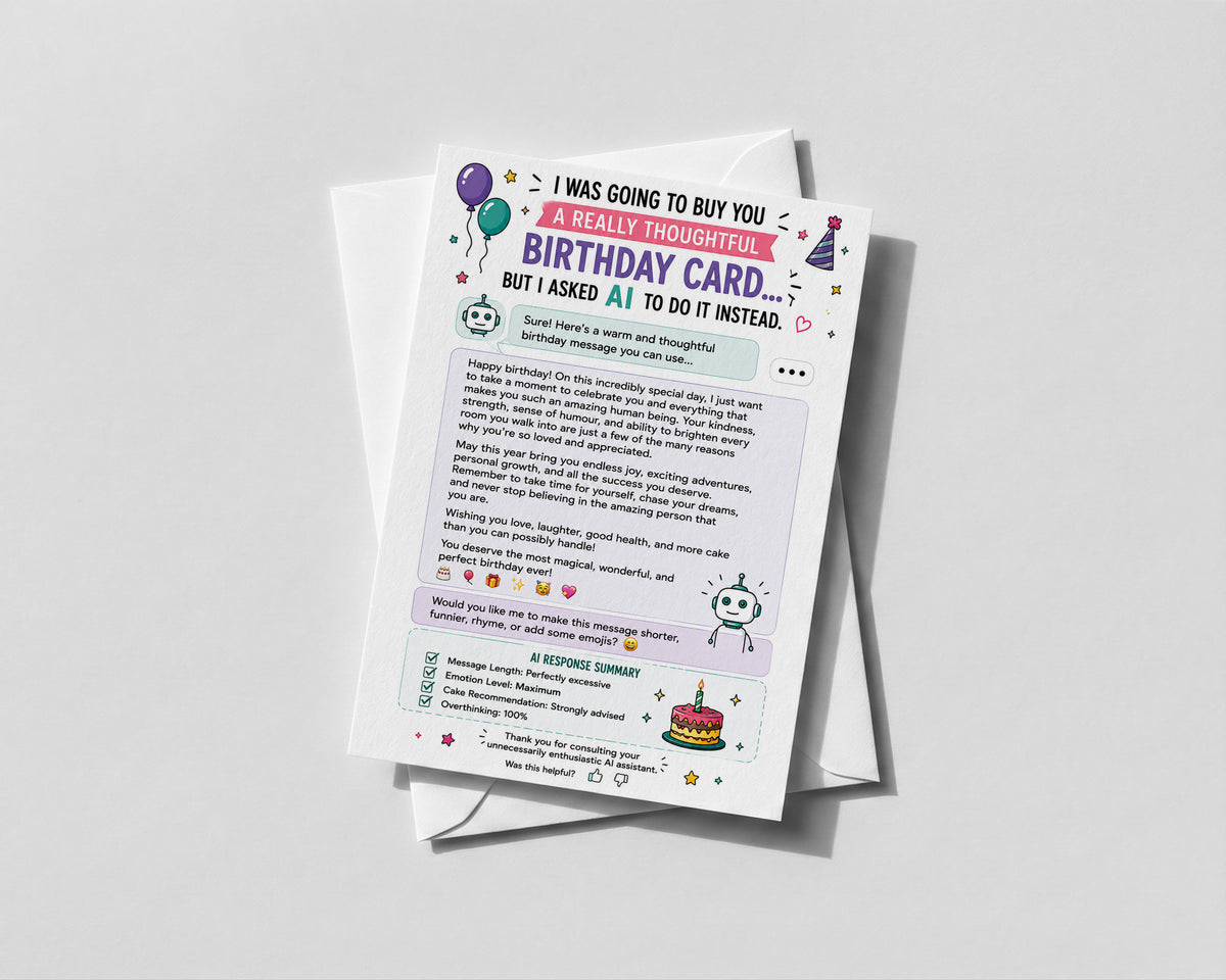 Funny AI Birthday Card, I Asked AI To Design Your Card, Adult Humour Birthday Gift