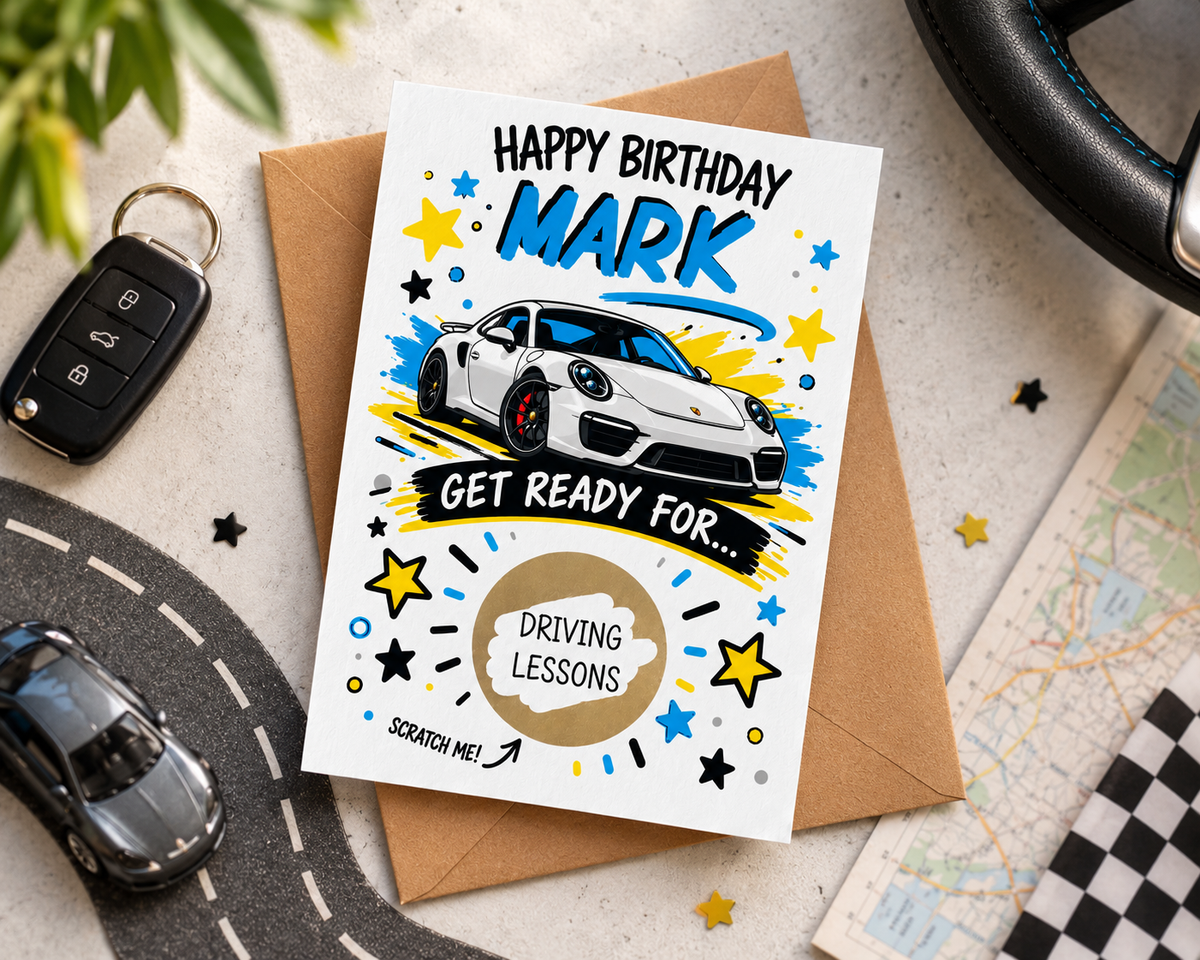 Personalised Driving Lessons Birthday Scratch Off Card 17th Learner Driver Gift