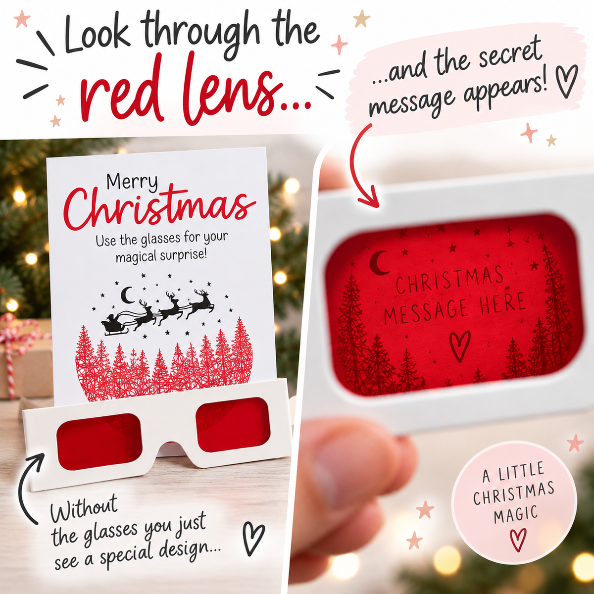 Personalised Christmas Santa Card with 3D Glasses – Hidden Surprise Message or Gift Reveal