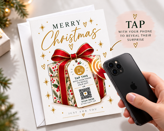 Personalised NFC Christmas Card Tap to Reveal Gift QR Code Surprise Xmas